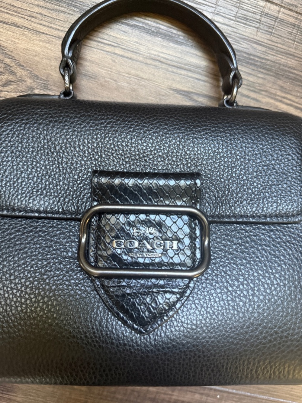 Coach Morgan Top Handle Satchel CF321 Black Pebble & Snake Embossed Leather - Picture 2 of 4